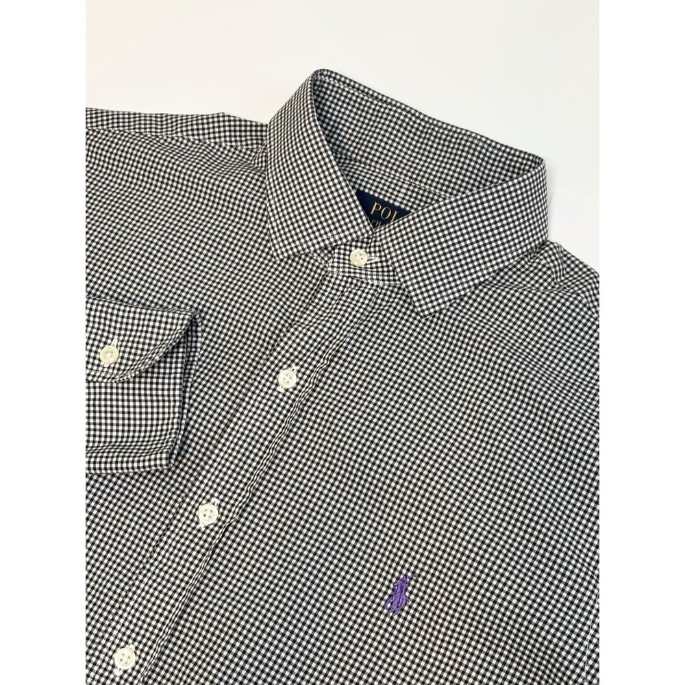 Polo Ralph Lauren Dress Shirt Button Down 17 34/35 Black White Purple Pony